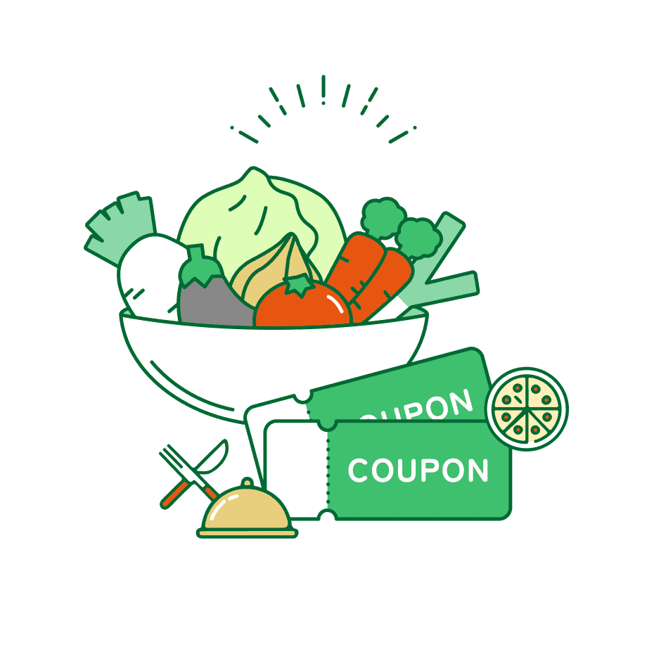 野菜とクーポンのイラスト